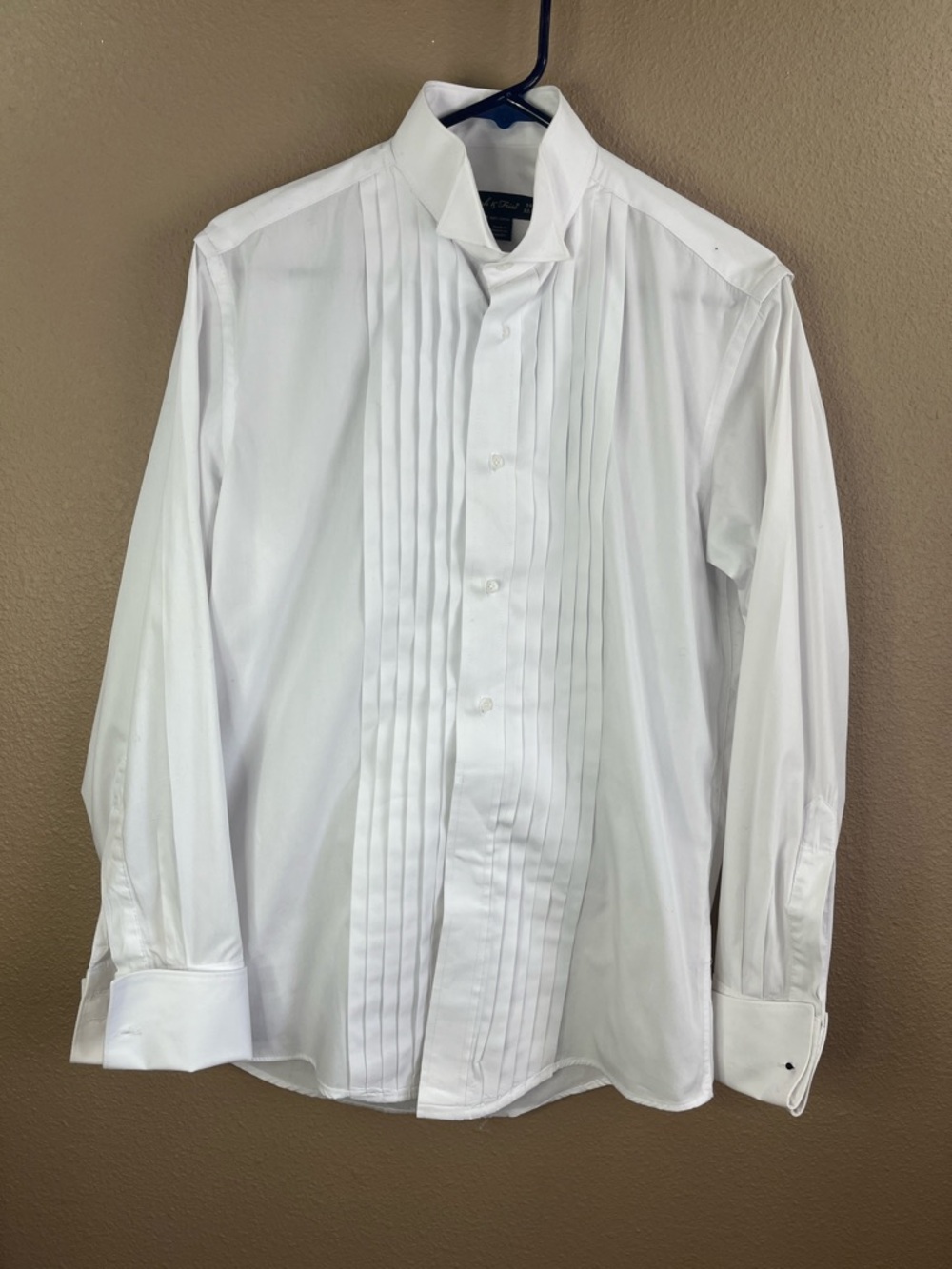 Men's White Pleated Front Dress Shirt by